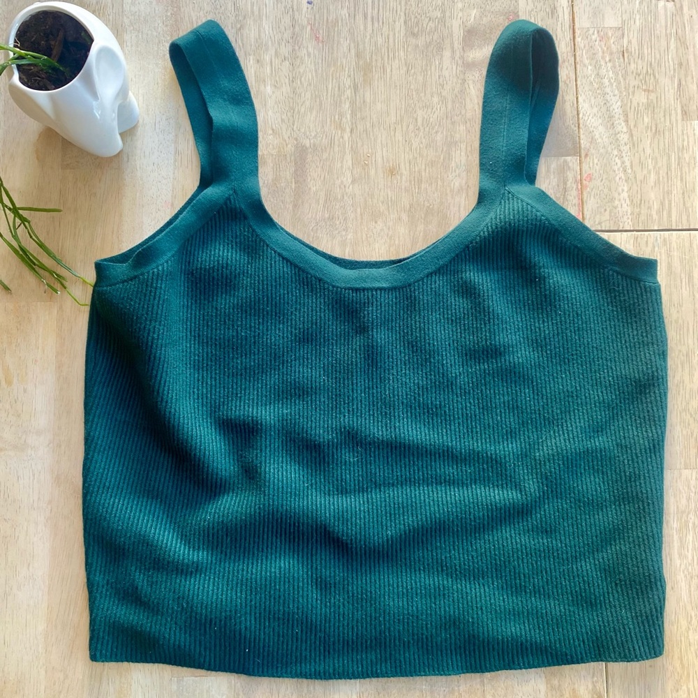 Abercrombie & Fitch Ottoman Slim Scoop neck ribbed knit top in forest green.